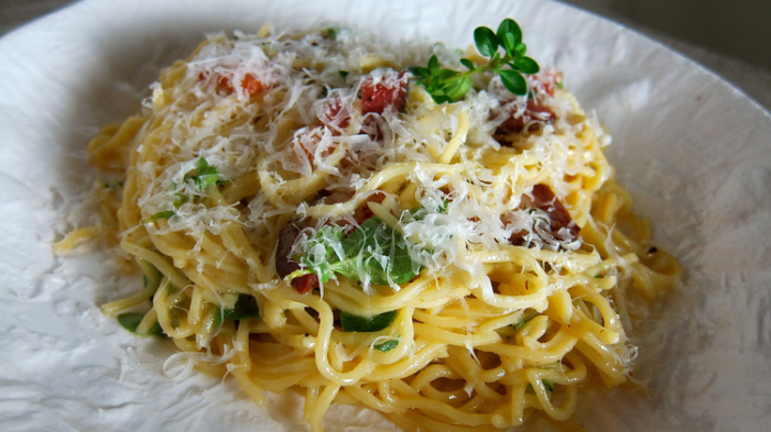 Spaghetti Carbonara with Fresh Herbs