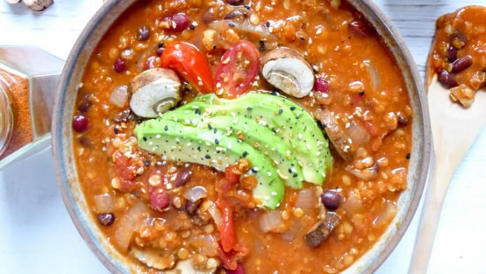 vegan and protein packed lentil and bean tomato stew high fiber high iron|