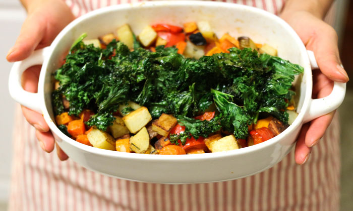 Roasted Vegetables with Kale “Chips”