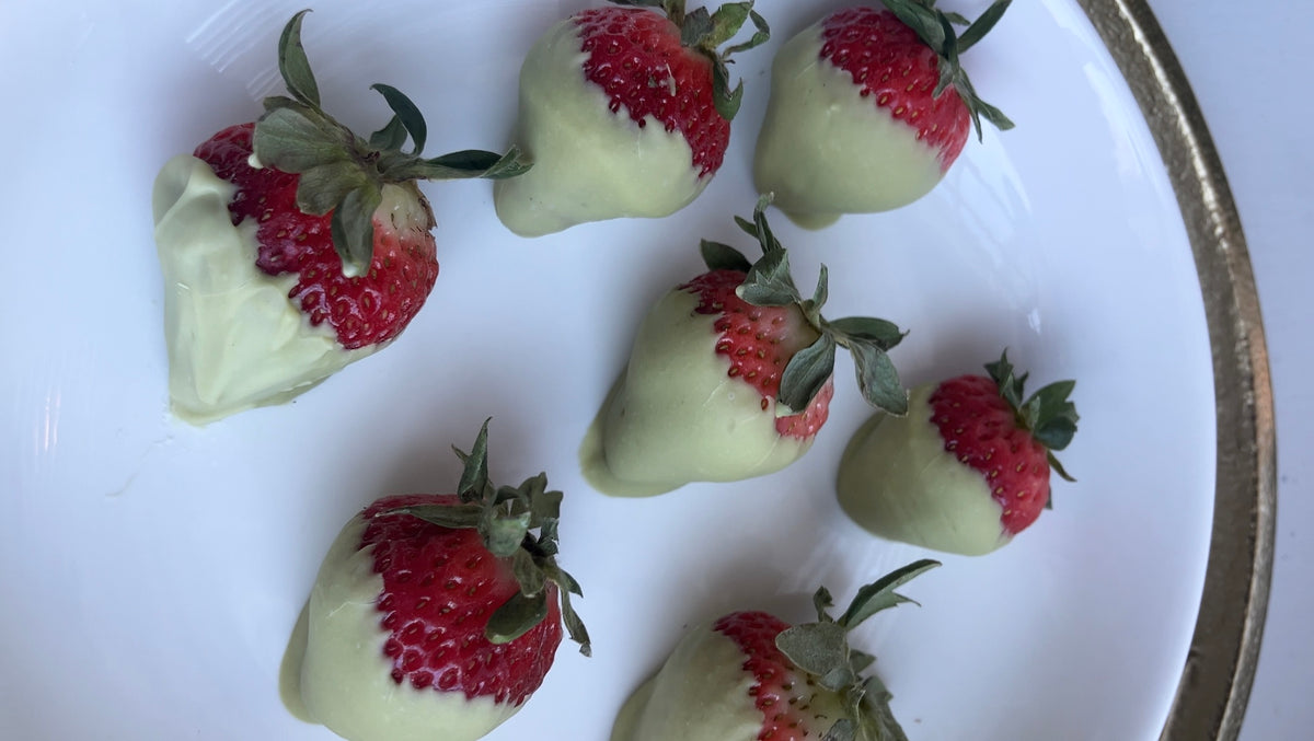 White Chocolate Matcha Covered Strawberries