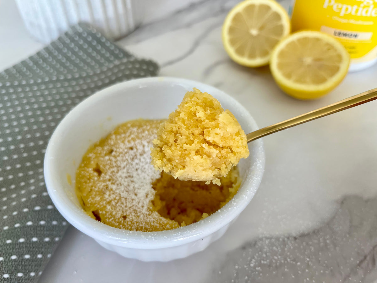Image of lemon collagen mug cake in a bowl