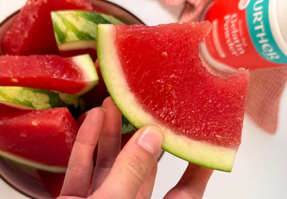 Image of watermelon slice and Gelatin jar