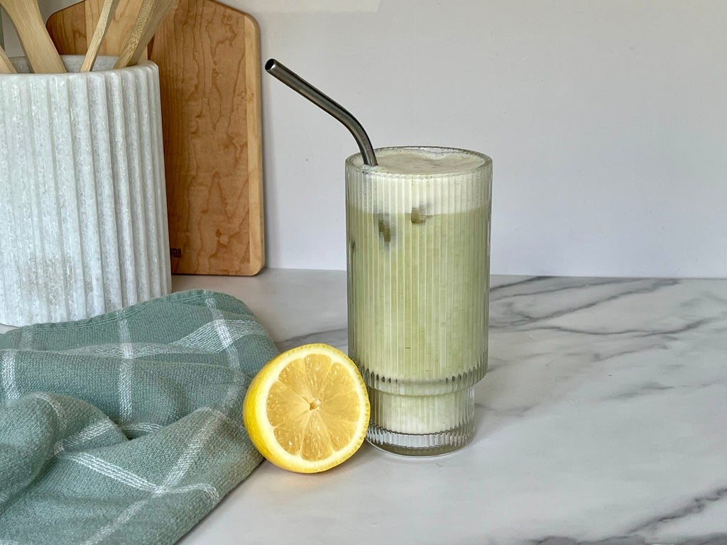 Matcha latte in a glass