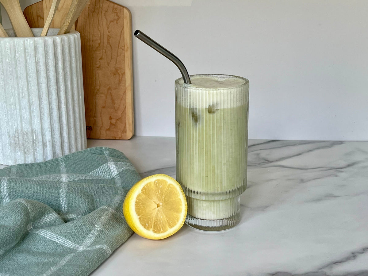 Matcha latte in a glass