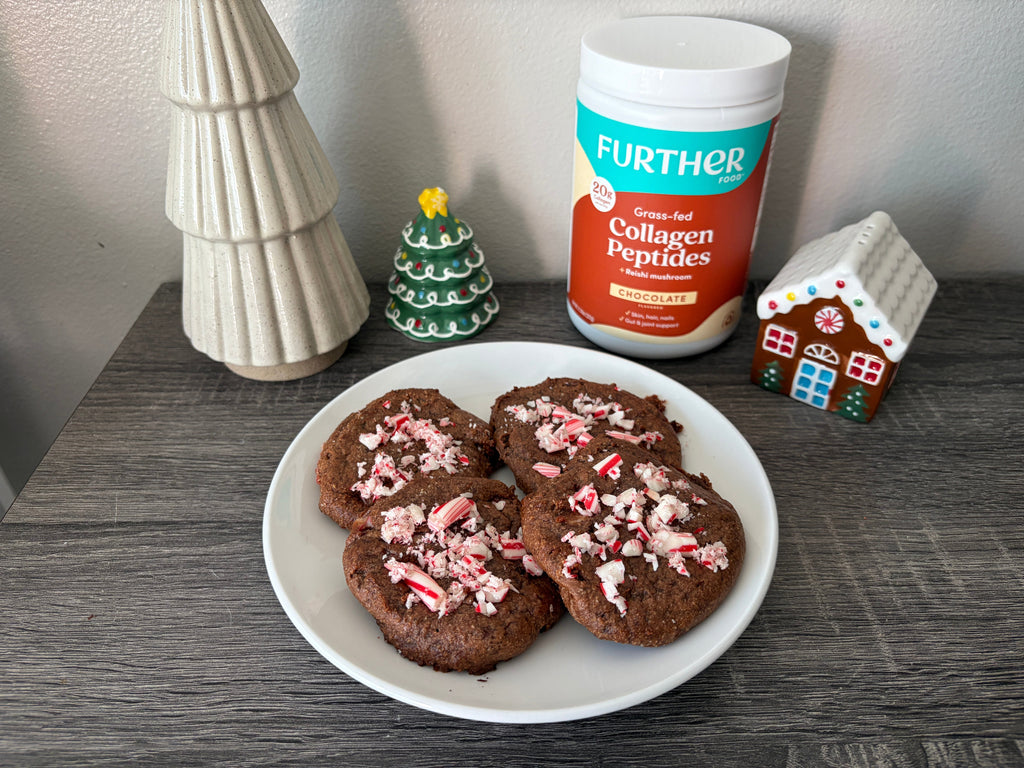 Image of cookies, collagen jar and gingerbread house