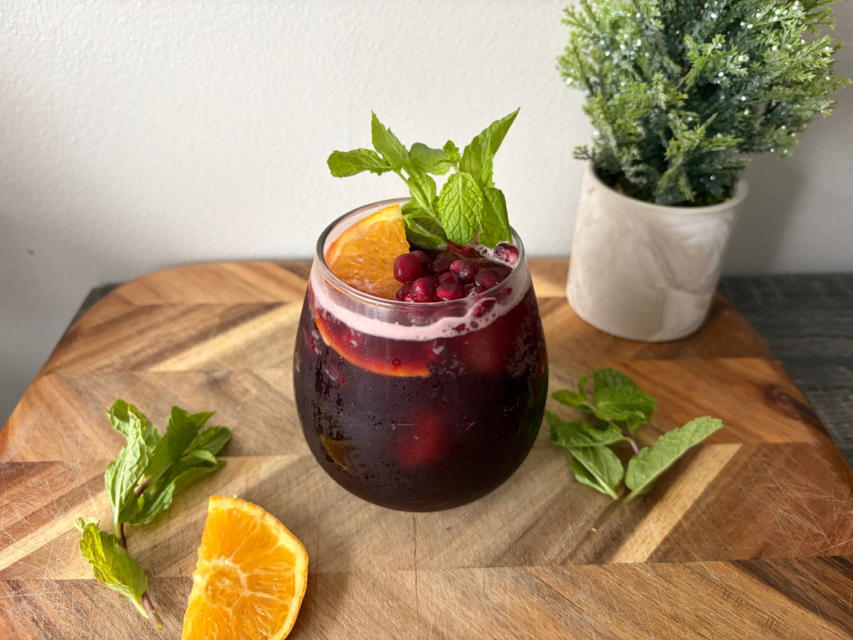 Pomegranate spritz in glass