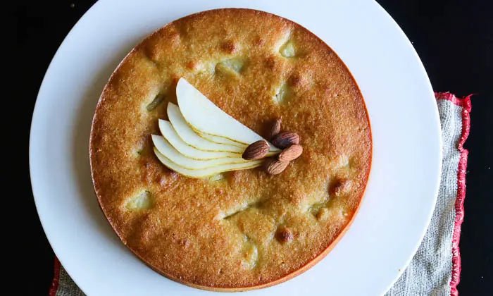 5 Ingredient Magically Moist Almond Pear Cake - Further Food