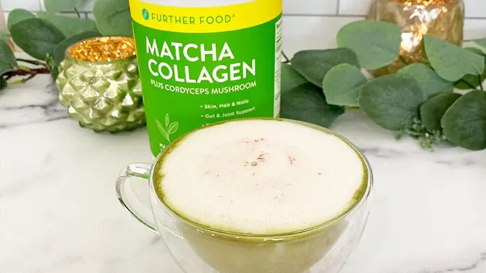 White Chocolate Peppermint Matcha Collagen Latte - Further Food