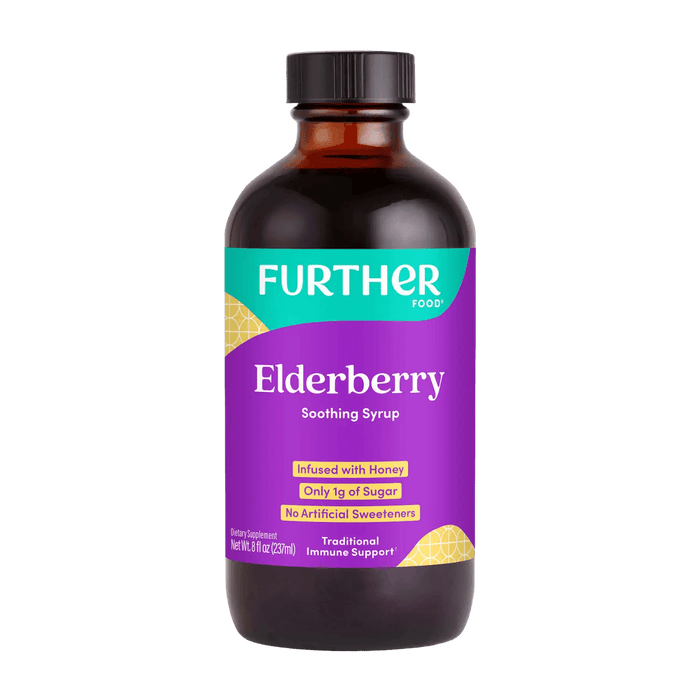 Elderberry Soothing Syrup - Further Food 1-Pack: Elderberry Syrup contains cloves to fight infection, honey to soothe throat irritation, elderberry to support the immune system and cinnamon as a potent anti-inflammatory