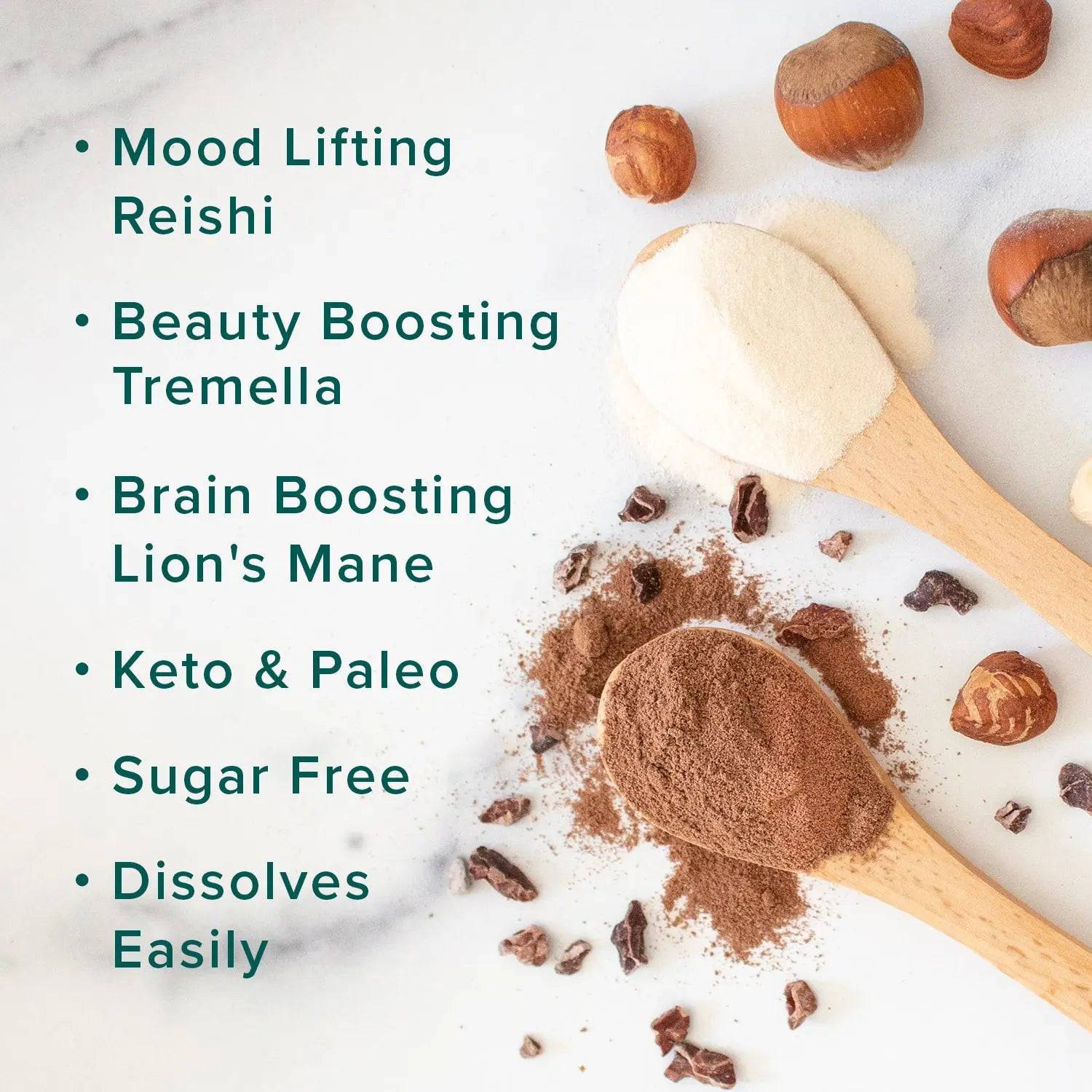 Mood Lifting Reishi, Beauty Boosting Tremella, Brain Boosting Lion's Mane, Keto & Paleo, Sugar Free and Dissolves Easily