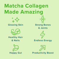 Matcha Collagen Benefits for skin, hair, nails, gut, bones and joints.