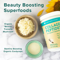Vanilla Collagen contains beauty boosting superfoods. Tremella "Beauty" Mushroom, and Grass-Fed Collagen Peptides